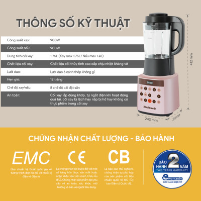 Máy Làm Sữa Hạt Đa Năng BlueStone BLB-6029 -1,75 Lít - (900W) - 8 Chương trình - Lưỡi 6 cánh - Bảo hành 24 tháng - Hàng chính hãng