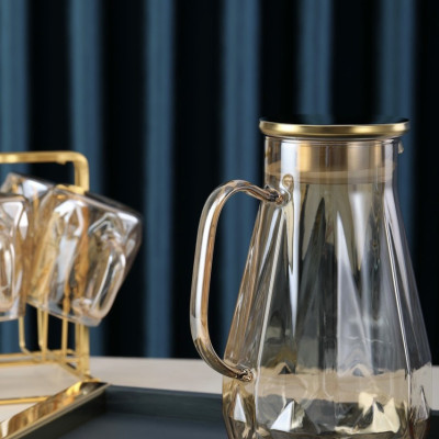 BỘ BÌNH ĐỰNG NƯỚC THỦY TINH CHỊU NHIỆT CAO CẤP KÈM 6 CỐC VÀ KHAY ÚP - VD83