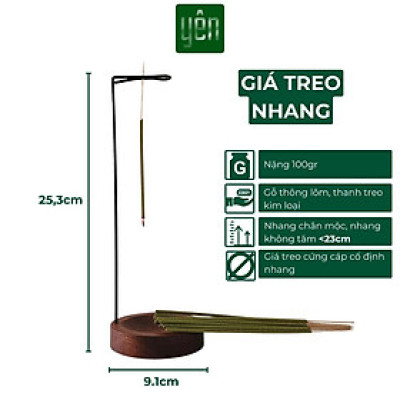 Giá Treo Nhang Thảo Mộc Yên Bằng Thanh Kim Loại Đế Gỗ Thông Trang Trí Tâm Linh Thờ Cúng Quà Tặng