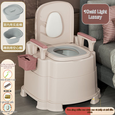 Ghế Ngồi toilet 2 chức năng loại lớn Khử Mùi Tiện Dụng, Bồn cầu di động cho người già, bà bầu , người bệnh tiện lợi chất liệu nhựa abs cao cấp có tay vịn đệm tựa lưng