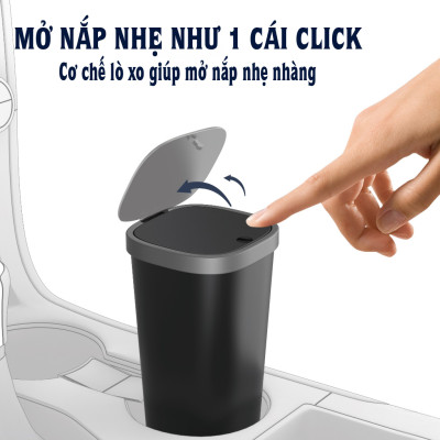 Thùng đựng rác mini dùng trên xe ô tô / để bàn làm việc hiệu WiWU Trash Can Mini - thiết kế Siêu nhỏ gọn, dung tích trên 500ml, nắp đậy lò xo đóng / mở dễ dàng - Hàng nhập khẩu