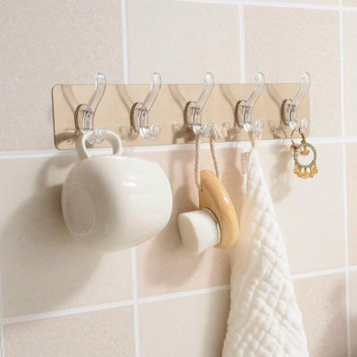 Thanh Móc Treo Đồ 6 Móc Siêu Dính Dán Tường Nhà Tắm,Nhà Bếp,Tủ Quần Áo