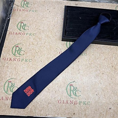 Cà vạt nam chú rể màu xanh đen song Hỷ đỏ vuông mẫu 6cm dây kéo thắt sẵn màu xanh đen kẻ tăm