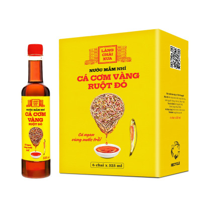 Thùng 6 chai nước mắm nhỉ cá cơm vàng ruột đỏ Làng Chài Xưa 525ml/chai cá ngon vùng nước trồi 300 năm truyền thống