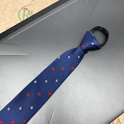 Cà vạt nam mẫu thắt sẵn dây kéo bản nhỏ 6cm màu xanh chấm đỏ