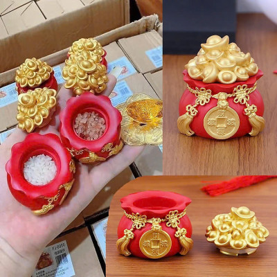 Hủ đựng muối gạo tài lộc may mắn, túi thần tài để trang trí nhà cửa, cúng bàn thờ, chum vàng chiêu thần tài, Hũ Vàng Tài Lộc Lễ Tết 2025