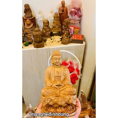 Tượng phật adiđà mini bằng gỗ bách xanh thơm nức kt cao 15x9x9cm 