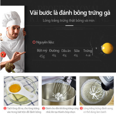 Máy trộn bột, đánh trứng 3 tốc độ đánh cao cấp thương hiệu DSP - 2 màu: Đen và Trắng - Công suất: 1000W - Dung tích: 5.0 lít - Hàng Nhập Khẩu