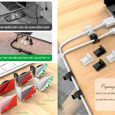 COMBO 5 Móc Treo Dây Điện Keo Siêu Dính Tường Hamart Nút Cố Định Dán Đi Cáp Điện Chống Rối