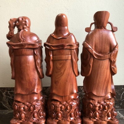 Bộ tượng phật tam đa phúc lộc thọ bằng gỗ hương đá kt 30×11×9cm