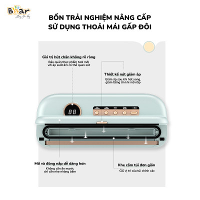 Máy Hút Chân Không Bear SB-CK95W Không Kén Thực Phẩm Thiết Kế Sang Trọng Lực Hút 0.6 Bar Công Suất 95 W - Hàng Chính Hãng