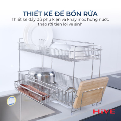 Giá úp chén bát WIDE 99 Shelf 2 Tầng inox Cao Cấp