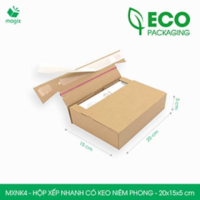 MXNK4 - 20x15x5 cm - 60 hộp carton đóng hàng xếp nhanh có keo niêm phong - Hộp gói hàng, hộp quà