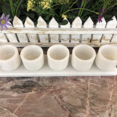 Bộ 5 ly nước thờ cúng đá cẩm thạch trắng