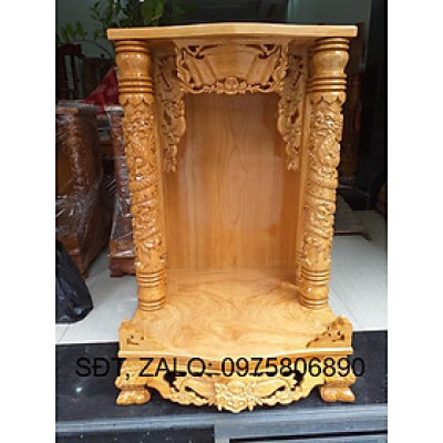 bàn thờ gỗ gõ trạm , Bàn thờ thần tài ông địa 48 x 68cm gỗ gõ đỏ