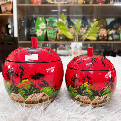 Hủ táo sơn mài cao cấp Thanh Bình Lê đựng bánh kẹo mứt, vật dụng nhỏ, trang trí bàn kệ, nhà cửa, văn phòng, quà tặng