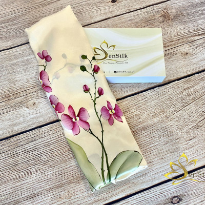 Khăn Lụa Cao Cấp Vẽ Tay Hoa Lan SenSilk Limited – Quà Tặng Doanh Nhân 200x55cm, Vietnam Hand Painted Silk