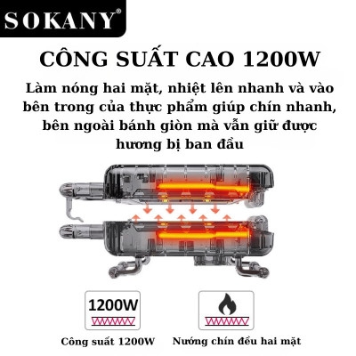 Máy kẹp nướng bánh mì đa năng 3IN1 SOKANY SK-08078 khay chống dính cao cấp dễ dàng vệ sinh, tiện dụng cho mọi gia đình - HÀNG CHÍNH HÃNG - DELIYA