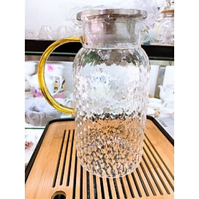 Bình thủy tinh đựng nước vân nhám chịu nhiệt lên tới 400 độ C dáng tròn cao nắp inox 1.8L- ANTH235