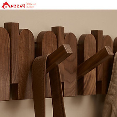 Móc gỗ treo tường gỗ óc chó cao cấp Anzzar, móc treo quần áo, phụ kiện, giá gỗ treo quần áo-MT07