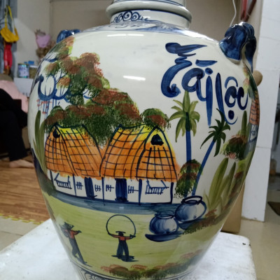 Hũ đựng rượu vẽ phong cảnh Bát Tràng loại 10L