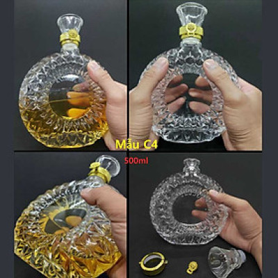 Chai Thủy Tinh Đựng Rượu 500ml cao cấp mẫu xo tròn dẹt – Vỏ Chai Rượu Đẹp - Chai Đựng Rượu sang trọng (C4)