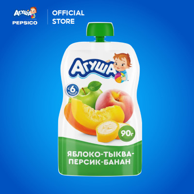 Thùng 10 Gói Trái cây nghiền vị táo, đào, chuối và bí ngô Agusha 90g/gói dành cho bé từ 6 tháng trở lên