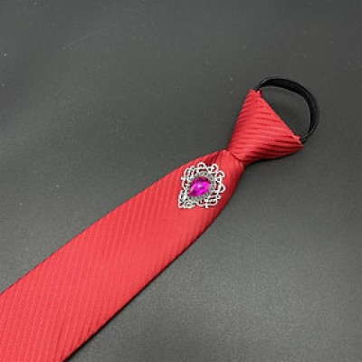 Cà vạt 6cm màu đỏ kẻ đơn giản thắt sẵn đính đá hồng sang trọng