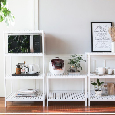 KỆ GỖ ĐỂ LÒ VI SÓNG 3 TẦNG HÀN QUỐC MÀU TRẮNG - OVEN RACK 3F WHITE