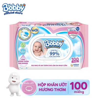 Khăn Ướt Bobby Nano Bạc kháng khuẩn Hương Thơm Nhẹ Nhàng 100 Miếng