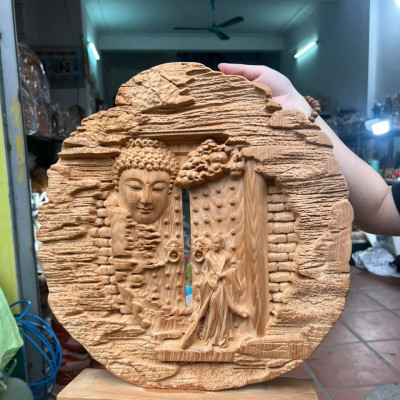 Tượng nhất tâm bái phật bằng gỗ ngọc Am thơm nức cao 43x40x9cm 