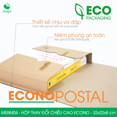 MEBM04 - 32x22x8 cm - 60 hộp carton thay đổi chiều cao siêu tiết kiệm - Hộp đóng sách, hộp gói hàng