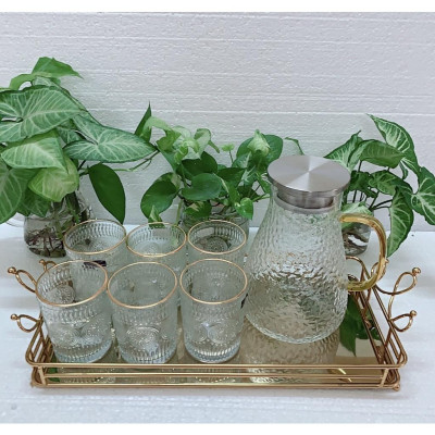 COMBO BỘ BÌNH CỐC THỦY TINH UỐNG NƯỚC CHỊU NHIỆT CAO CẤP LÊN ĐẾN 400 ĐỘ C ( CỐC 300ML, BÌNH BẦU )