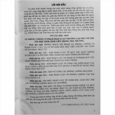 Sách 375 Câu Hỏi Đáp Về Phòng Chống Vi Phạm Pháp Luật Thường Gặp Đối Với Trẻ Em, Học Sinh, Sinh Viên Trong Nhà Trường - V2292T