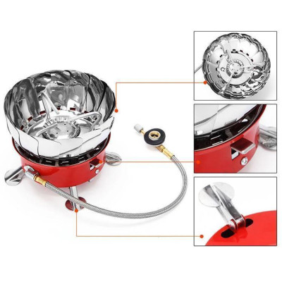 Bếp Gas Mini Du Lịch Xếp Gọn Có Dây Và Vòng Chắn Gió