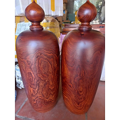 Cặp chum hũ phú quý hút tài lộc bằng gỗ trắc kt 50×20cm chưa tính lắp bình