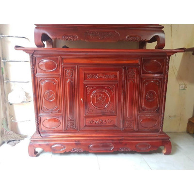 Tủ thờ gỗ nhãn trạm tam đa màu cánh gián