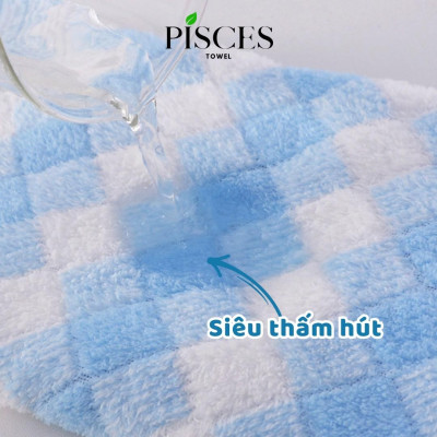 Khăn Mặt PISCES TOWEL 35x75cm Caro Cotton Mềm Mại, Khăn Spa Yoga Gym Thể Thao Thấm Hút Mồ Hôi