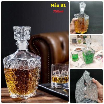Chai Thủy Tinh Đựng Rượu (combo 3 cái) mẫu A2, B1, B6 – Vỏ Chai Rượu Đẹp – Bình đựng rượu cao cấp