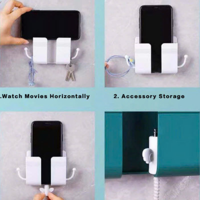 Giá Đỡ Dán Tường Có Khe Để Sạc Điện Thoại Và Tai Móc Treo Chìa Khóa, Remote Tiện Lợi