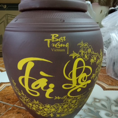 Hũ sành đựng rượu tài lộc Bát Tràng loại 10L