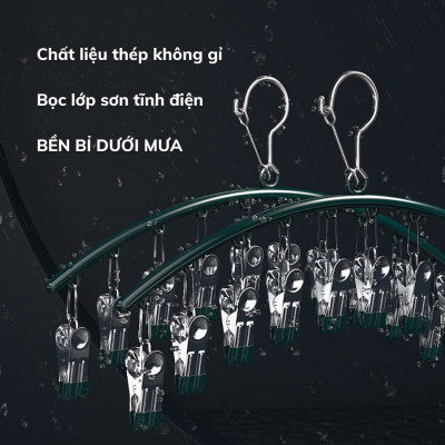 Móc Treo Quần Áo, Combo 3 Móc Phơi Đồ Chống Rơi, Mỗi Móc Có 10 Kẹp, Móc Treo Đồ Lót, Tất Vớ