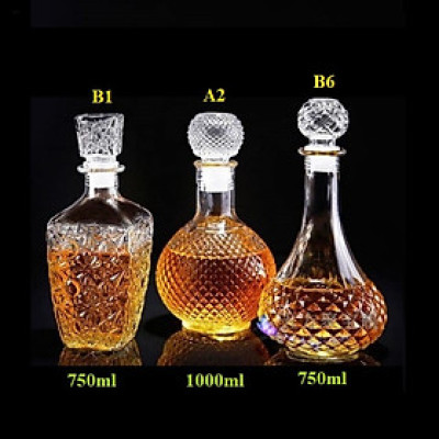 Chai Thủy Tinh Đựng Rượu (combo 3 cái) mẫu A2, B1, B6 – Vỏ Chai Rượu Đẹp – Bình đựng rượu cao cấp