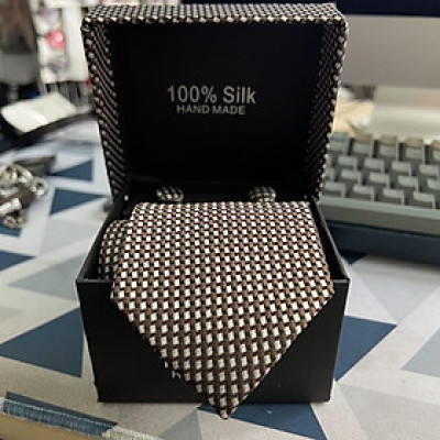 Cà vạt nam 8cm trung niên kèm hộp và khăn áo vest tặng kèm khuy măng set quà tặng 2021 cho nam GiangPKC