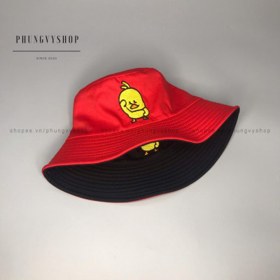  Mũ nón 2 mặt CHÚ VỊT NGỐ- nón bucket tai bèo vành - ĐEN-VÀNG