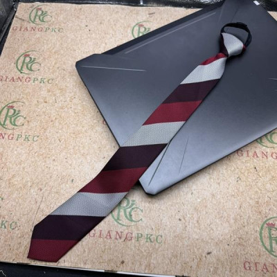 Cà vạt nam mẫu thắt sẵn dây kéo bản nhỏ 6cm mẫu mới t3/2024 màu đỏ kẻ xám