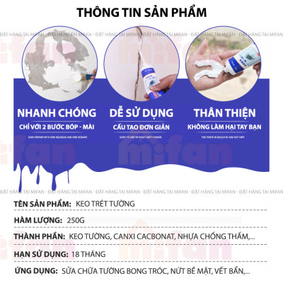 Keo Vá Tường Chống Thấm LKB 250gr - Trám Trét Vết Nứt Khe Hở Tường - Chống Mốc Ẩm Làm Sạch Tường - Mifan Hàng Chính Hãng