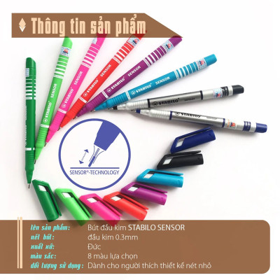 Bộ 3 Bút kỹ thuật STABILO SENSOR F 0.3mm xanh+ đỏ+ đen (SENF-C3)