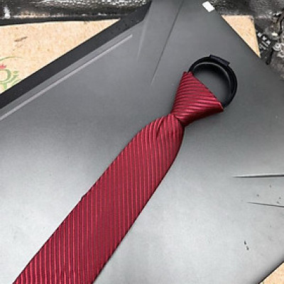 Cà vạt nam mẫu thắt sẵn dây kéo bản nhỏ 6cm mẫu đỏ đô kẻ đơn giản