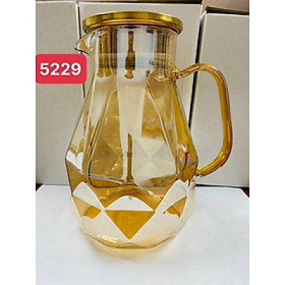 Bình đựng nước uống thủy tinh vàng vân kim cương hạt to